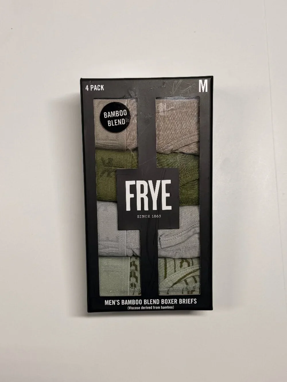 FRYE Bamboo Blend Boxer Briefs - 4 Pack - NWT - Medium - Green Tan Gray Tones